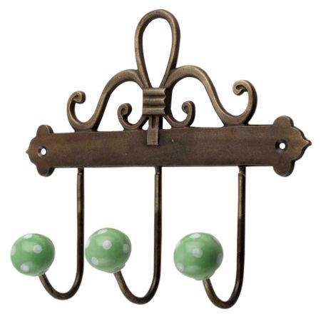 Pea Green White Dot Ceramic Iron Hooks